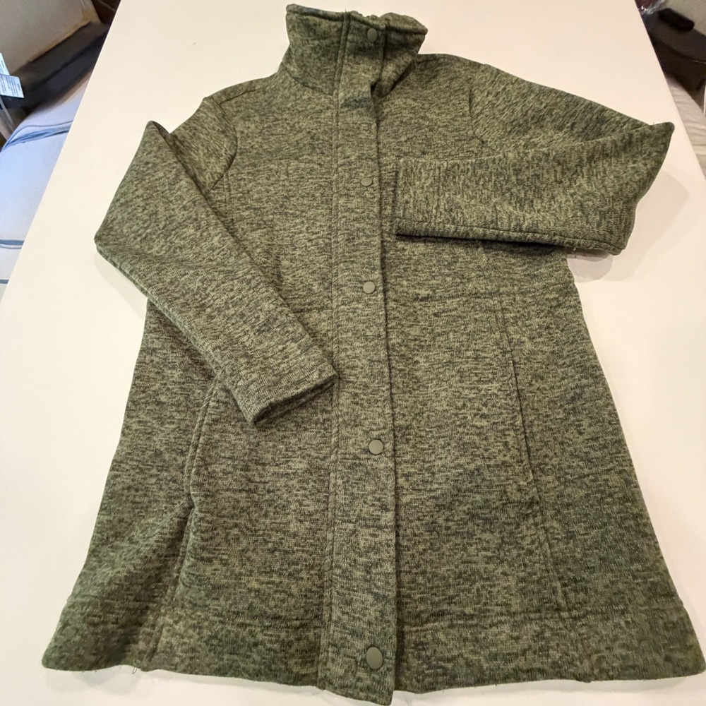 Lands' End Women's M 10-12 Sweater Fleece Coat Olive Heather Cabin Outdoor